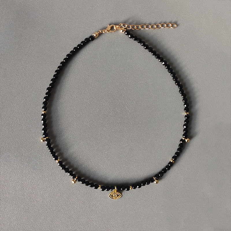 Hand-Made Exquisite Natural Stone Beaded Necklace Charm Eye Pattern Accessory Pendant Women Retro Fashion Neck Jewelry Колье - Charlie Dolly