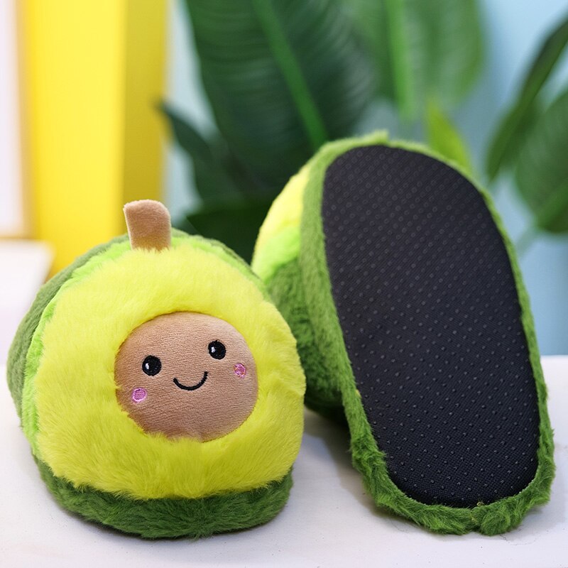 Kawaii Plush Avocado Slippers Stuffed Fruit Toys Cute Avocado Dolls for Girl Plush Food Doll Women Indoor Household Products