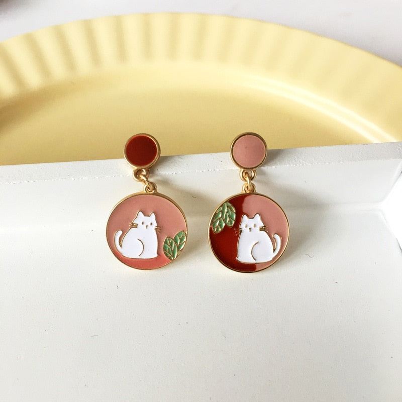 Cute Fashion Asymmetric Cat Rabbit Moon Star Stud Earrings For Women Girls Fan Flower Heart Fish Eardrop Wedding Dangle Jewelry - Charlie Dolly