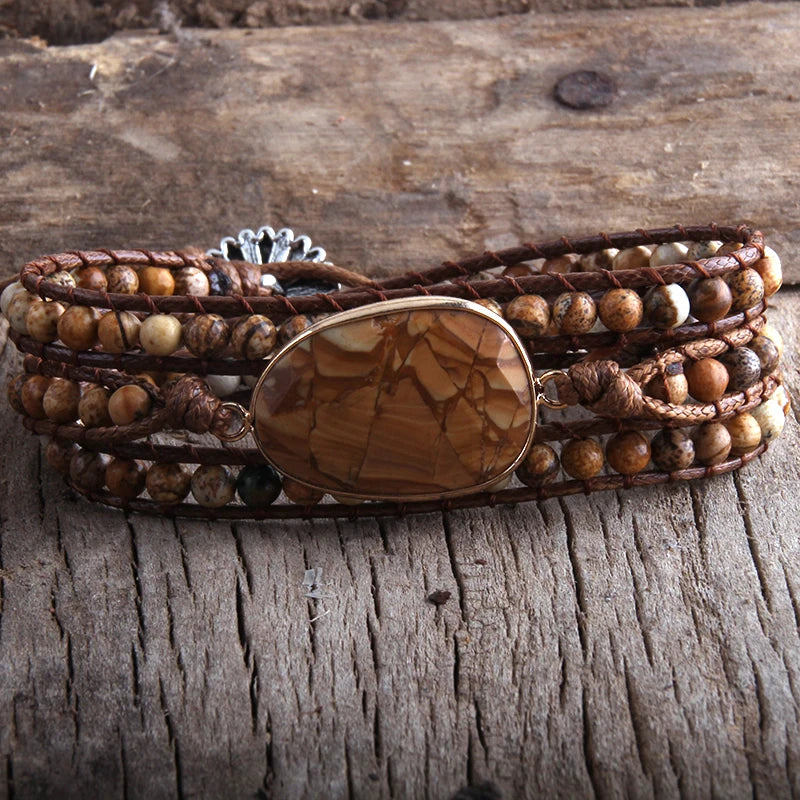 Fashion Beaded Boho Bracelet Jewelry Handmade Natural Stones Charm 3 Strands Wrap Bracelets