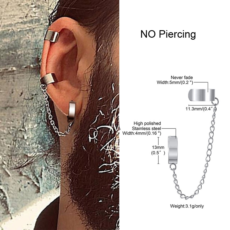 IRREGULAR TRIANGLE LONG CHAIN CUFF EARRING FOR MEN UNISEX JEWELRY ROCK THE COOLEST CONCH HOOP CLIP PIERCING WITHOUT PIERCING - Charlie Dolly