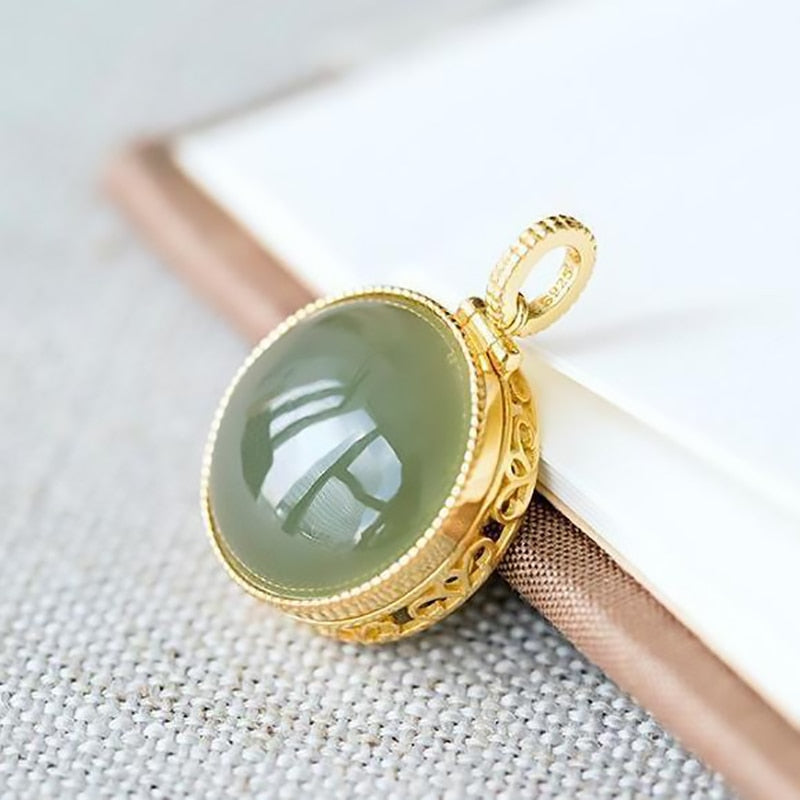 Original design  natural Hetian jade round hollow openable necklace pendant temperament exquisite charm ladies jewelry - Charlie Dolly