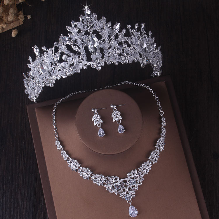 Gorgeous Silver Color Crystal Bridal Jewelry Sets Fashion Tiaras Crown Earrings Choker Necklace Women Wedding Dress Jewelry Set - Charlie Dolly