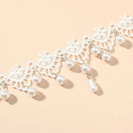 Lace Choker Pearl Tassel Necklace Jewelry