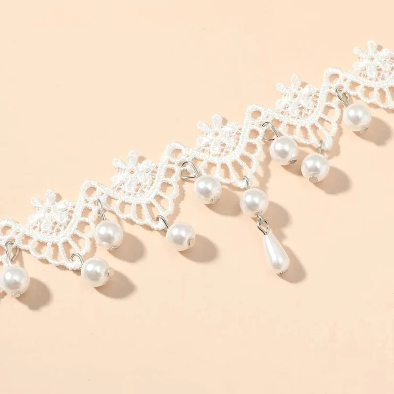 Lace Choker Pearl Tassel Necklace Jewelry