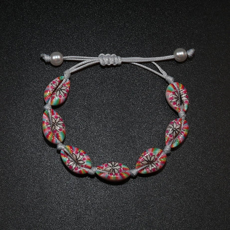 Rainbow Seashell Hand Knit Boho Bracelet