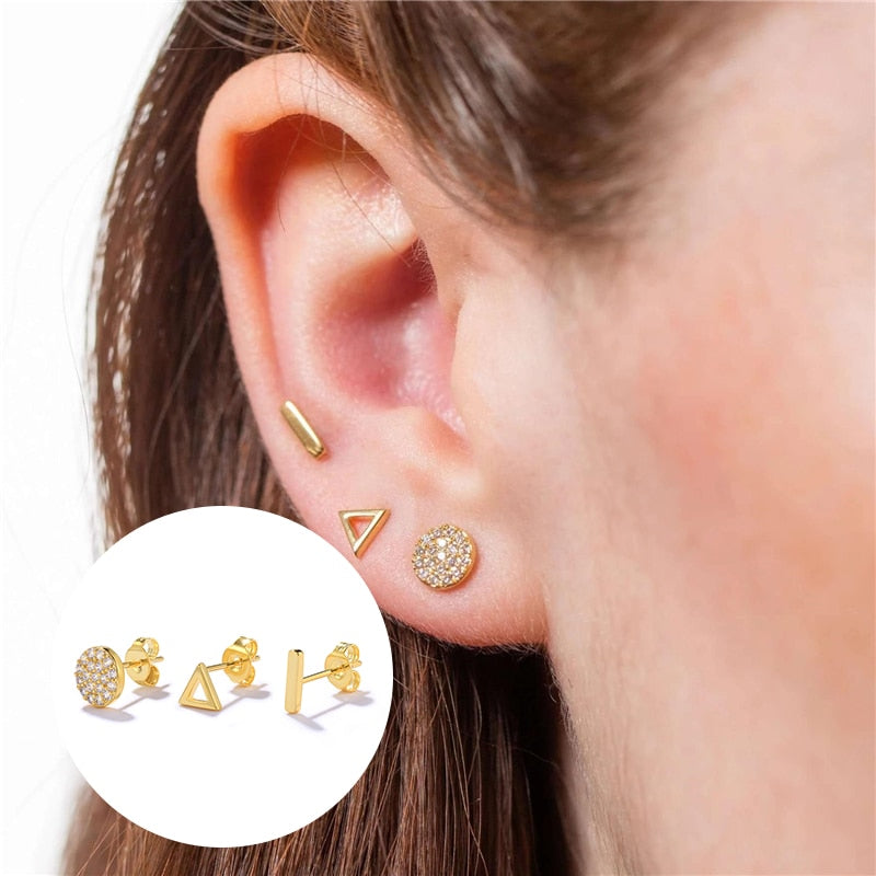 CANNER 3/4/5 pieces/set Small Simple Gold Color Cubic Zirconia Piercing Small Ear Stud Drop Earrings for Women Jewelry Gifts - Charlie Dolly