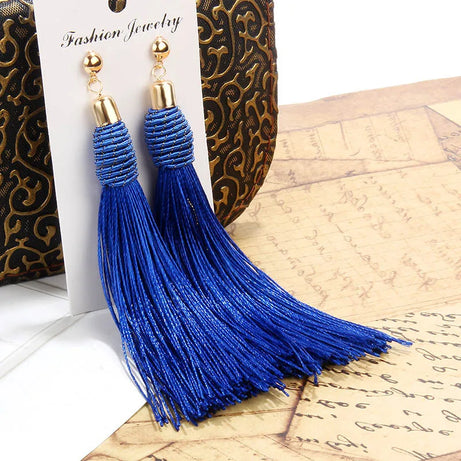 Hand Woven Silk Tassel Long Earrings Jewelry