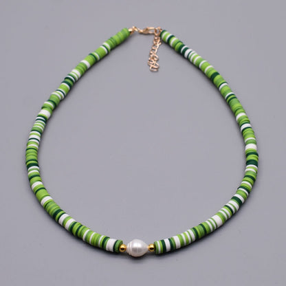 New Colour Boho Natural Fresh Water Pearl Necklace Color Soft Polymer Clay Beads Choker Necklace Beach Femme Jewelry Gift