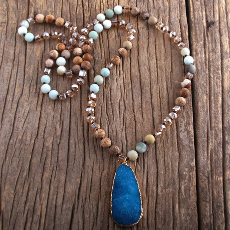 RH Fashion Boho Jewelry Natural Stones and Crystal With Druzy Drop Pendant Necklaces Women Necklace Gift Dropship - Charlie Dolly