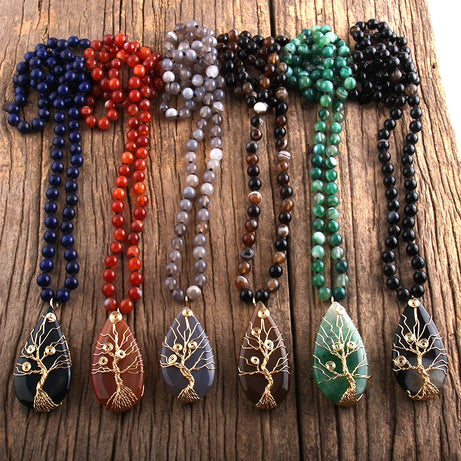 RH Fashion Bohemian Jewelry Stripe Natural Onyx Stones Knotted With Semi Precious Pendant Women Boho Necklace Gift Wholesale - Charlie Dolly