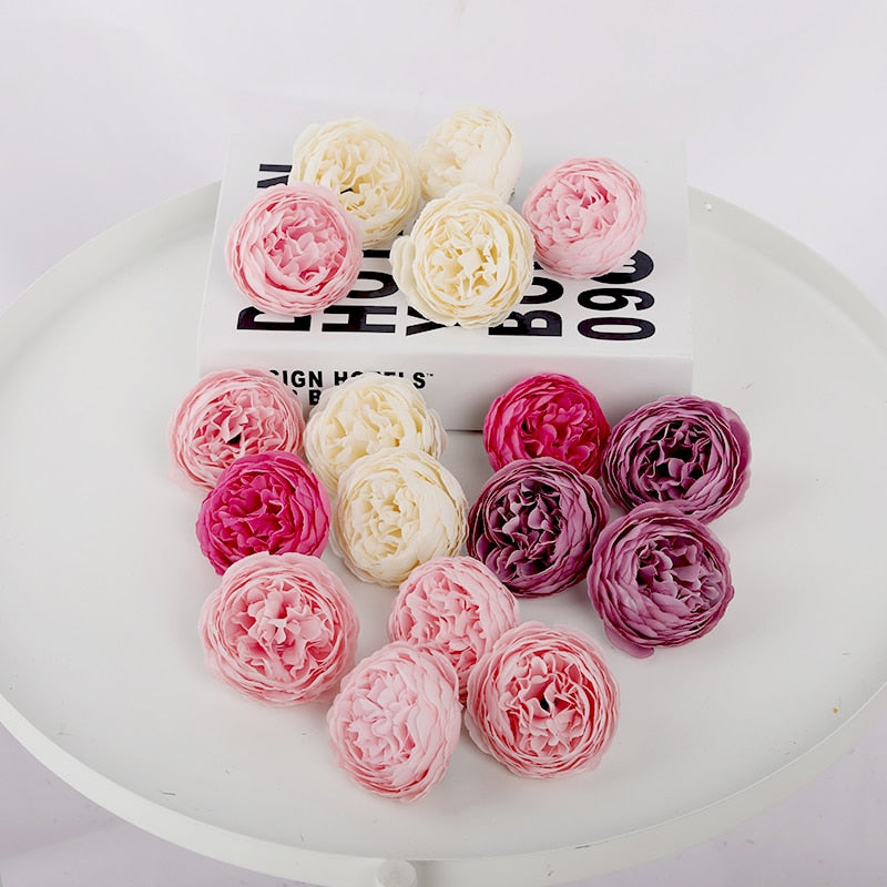 5pcs Pink Artificial Flowers Head Silk Peony Fake Flower for Wedding Home DIY Decor Party Birthday Scrapbooking Wreath Accessory - Charlie Dolly