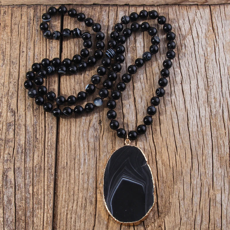 Knotted Agate Stone Beaded Necklace Jewelry