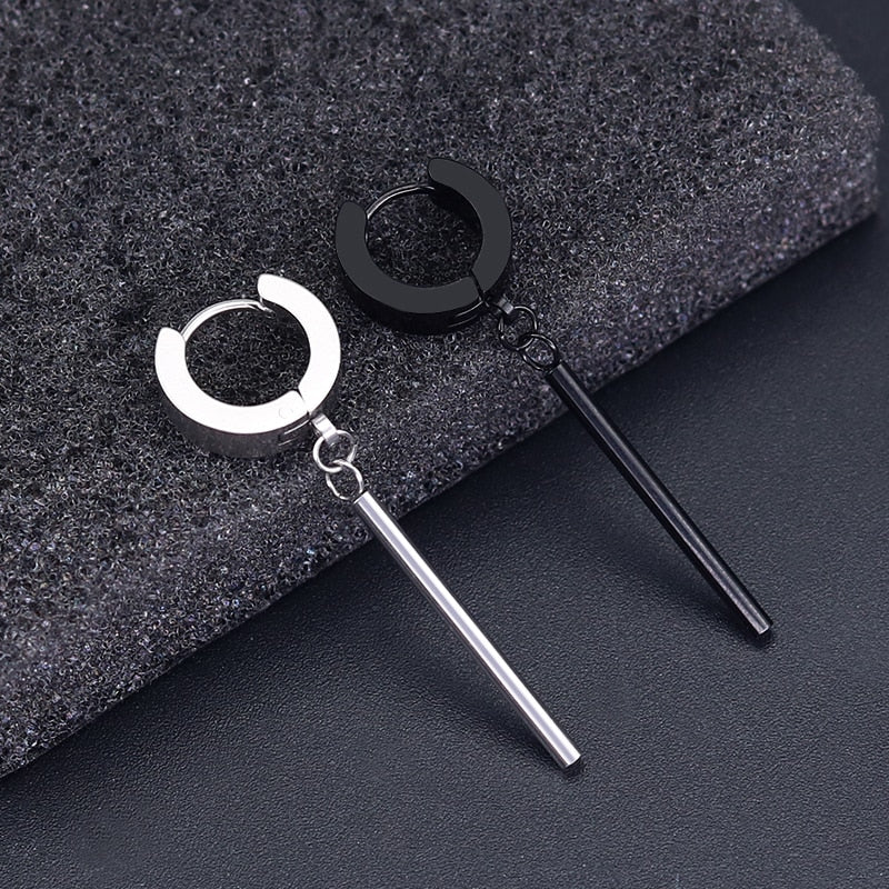 Minimalist Roronoa Zoro Earrings Bar Llong Hanging Hoops Earrings And Pendant Clip On Earrings Korean Stainles Steel Earring Men - Charlie Dolly