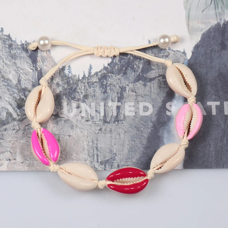 الملونة قوس قزح اللون صدف اليد متماسكة سوار موضة بوهو سوار النساء الفتيات قذيفة الطبيعية اليدوية والمجوهرات بالجملة