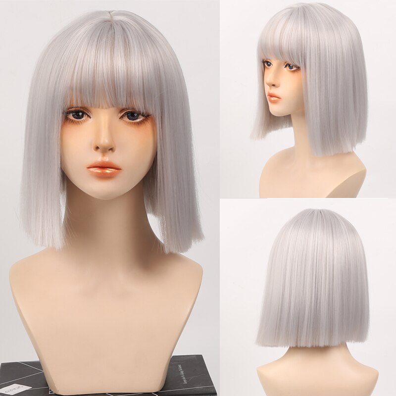 LANLAN synthetic black, pink Lolita wig short straight bob cosplay wig for white/black women heat-resistant hair wig