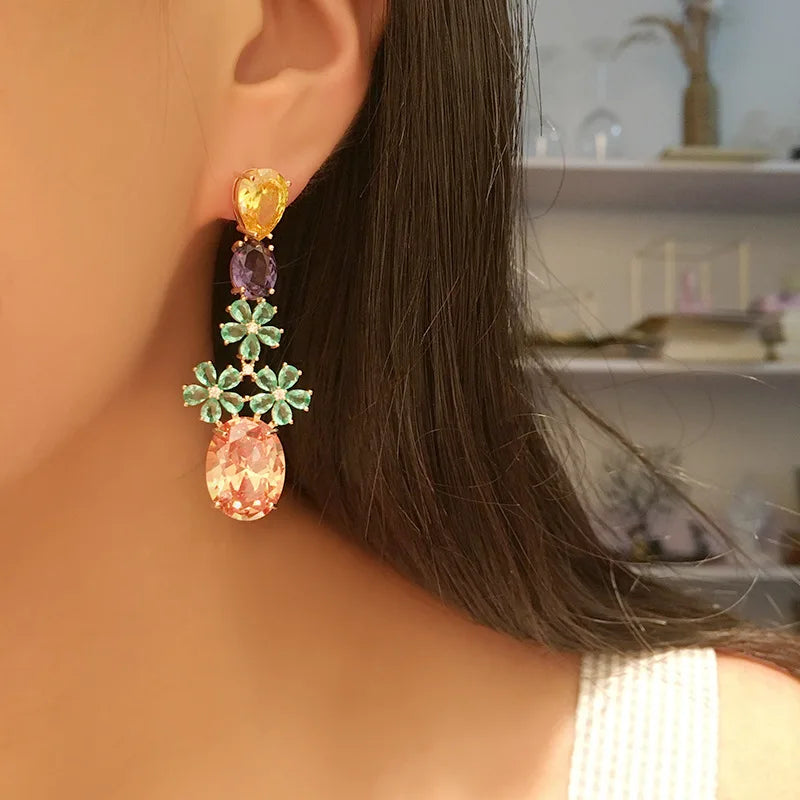 Foydjew Bohemian Boho Style Champagne Zircon Crystal Flower Earrings 925 Silver Needle Fashion New Dangle Earring For Women