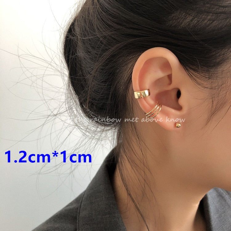 Korean Zircon Small Ear Cuff Set Ear Clips Vintage Gold Color Earcuff Cute Cartilage No Pierced Clip Earrings Women's Jewelry - Charlie Dolly