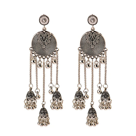 الهندي Jhumka أقراط الذهب الشظية اللون أجراس كبيرة قطرة طويلة شرابة القرط للنساء بوهو الغجر مجوهرات هدية