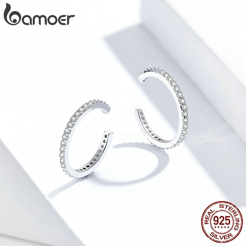 bamoer 925 Sterling Silver Ear Cuff For Women Without Piercing Earrings Jewelry Earcuff Real Silver Fashion Jewelry SCE842