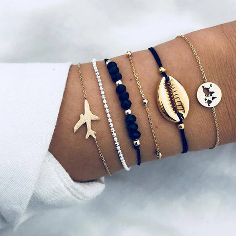 Boho Charm and Crystal Bead Bangle Bracelet Set