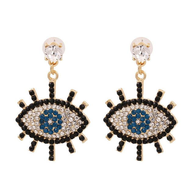 JUJIA Trendy Ethnic Love Heart Shape Evil Eye Drop Earrings For Women Vintage Statement Crystal Dangle Earring Jewelry Gift