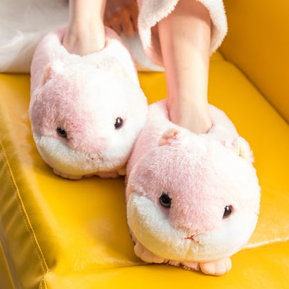 Winter Slippers Kawaii Women Flip Flop Color Hamster Pink Brown Hamster Warm Home Slippers Home Floor Non-slip Cartoon Slippers