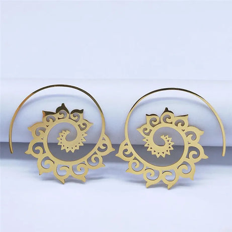 Mandala Spiral Steel Hoop Earrings Jewelry