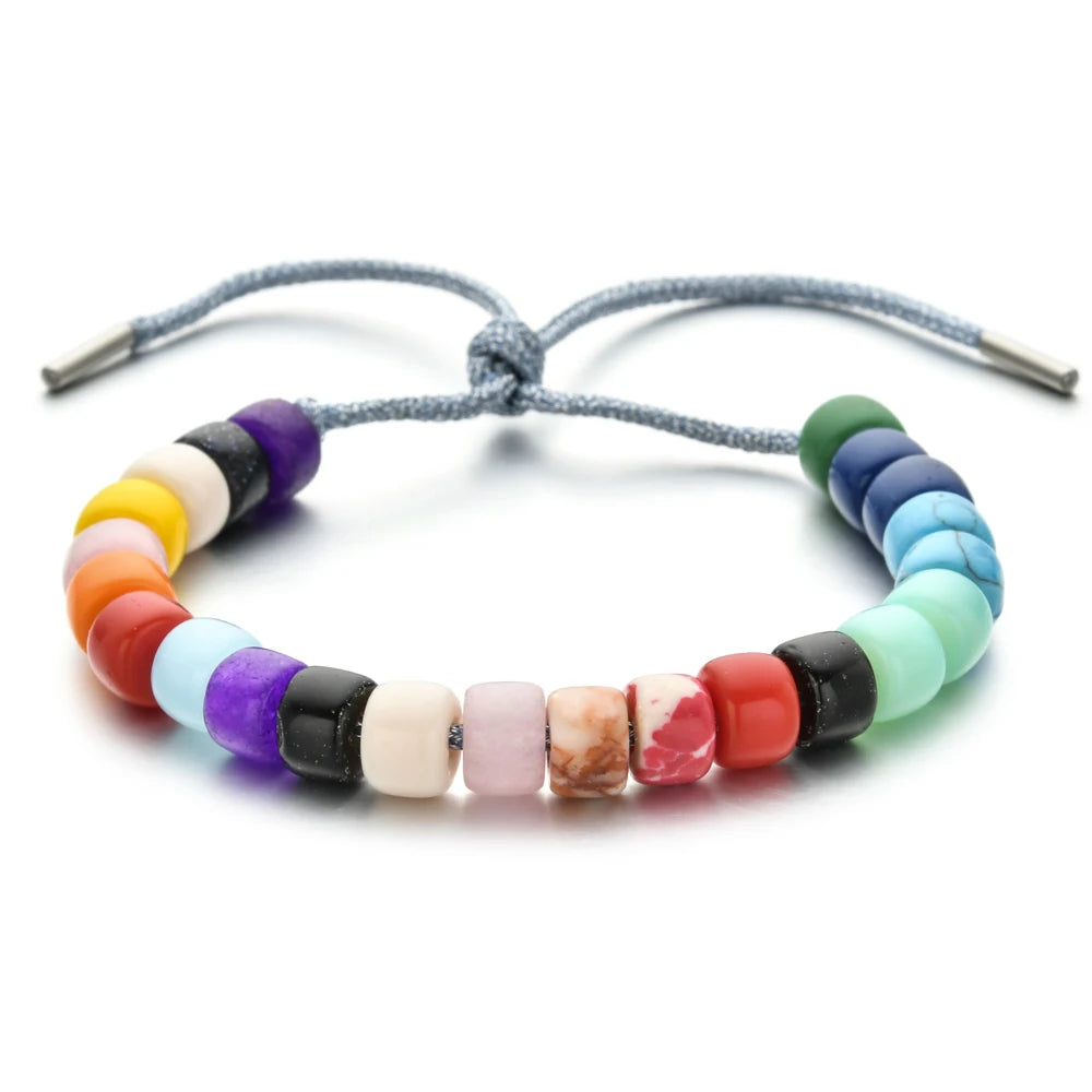 Vintage Boho Handmade Pull Tie on Rope Bracelet DIY Natural Stones Crystal Charm Beads Stone Trendy Bracelet Lucky Jewelry