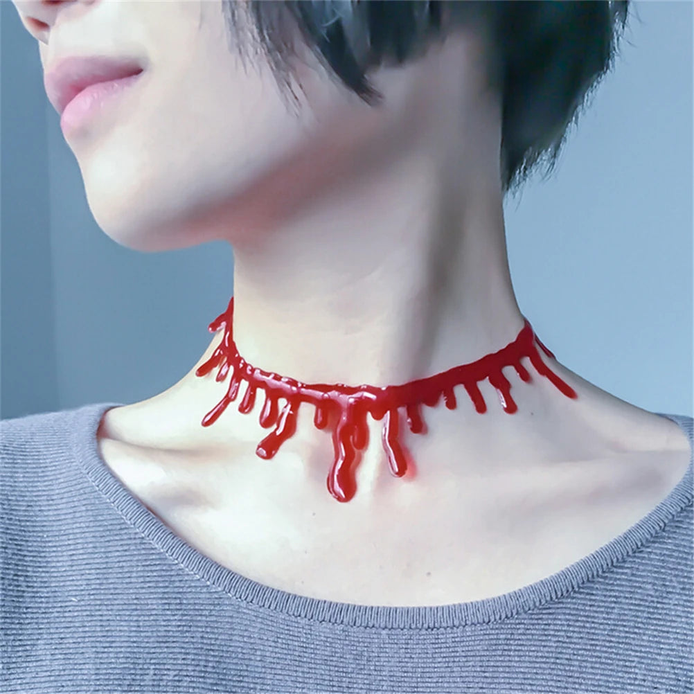 Hot sale Halloween Decoration Horror Blood Drip Collar Necklace Fake Blood Vampire Joker Choker Gothic Costume Red Necklaces - Charlie Dolly