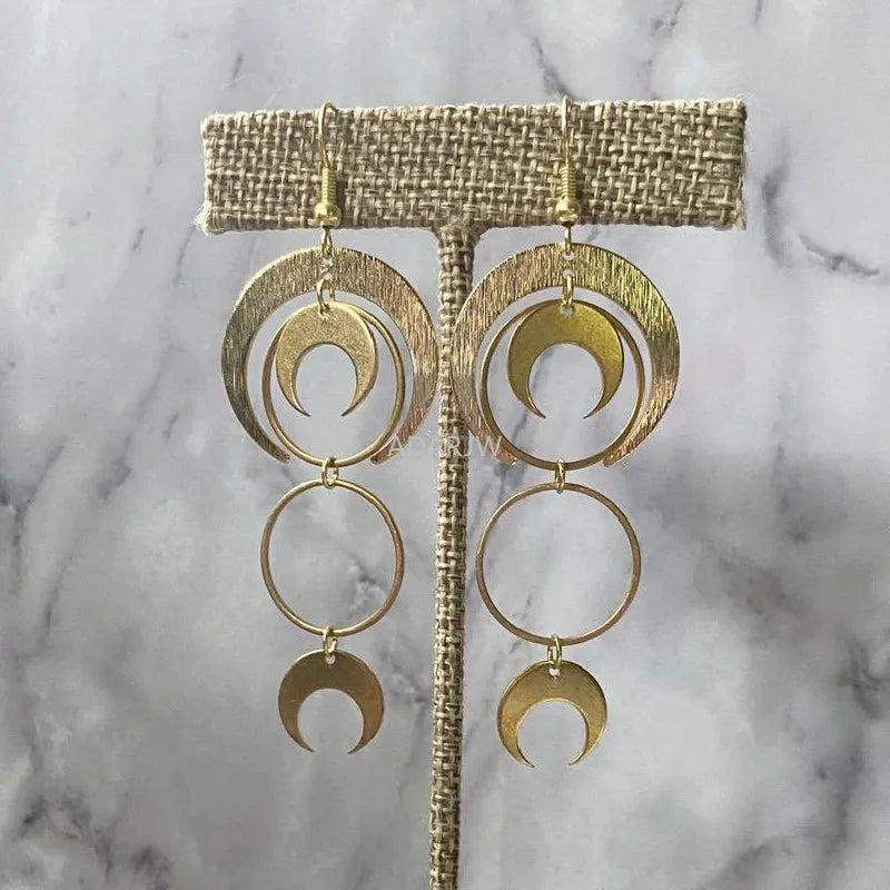 Golden Color Goddess Hoop Earrings Drop Geometric Crescent Phase Hippie Statement Witchy Jewelry Fashion Gorgeous Women Gift New