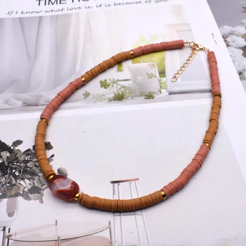 New Boho Natural Natural irregular stone Necklace Colour Soft Polymer Clay Beads Choker Necklace Beach Femme Jewelry Gift