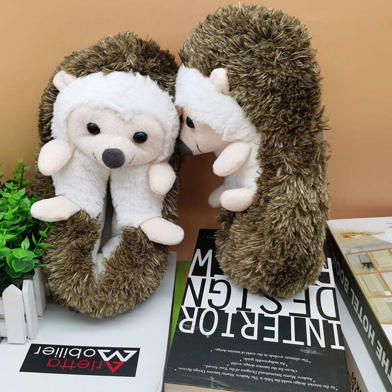 hedgehog Indoor Slippers Special offer custom a warm winter lovers home slippers thick hard bottom shoes on floor lovers shoes - Charlie Dolly