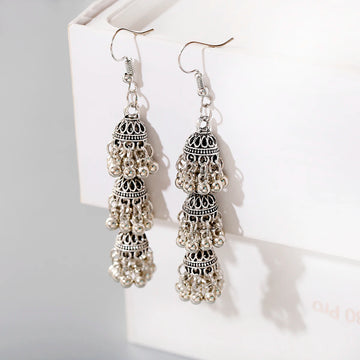 أقراط هندية على شكل أجراس فضية اللون عرقية للنساء أقراط Jhumka التركية العتيقة مجوهرات بوهو بيجو