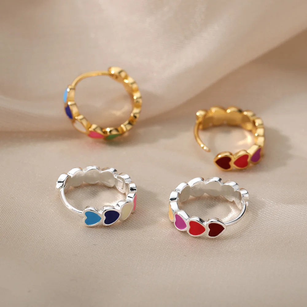 Colorful Heart Earrings For Women Stainless Steel Enamel Metal Heart Stud Earring Femme Party Valentine Boho Jewelry Gift 2025