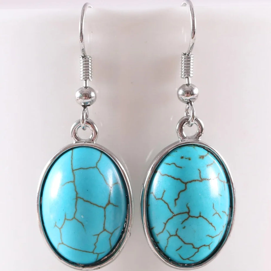 White Opal Lapis Cabochon Drop Earrings Jewelry