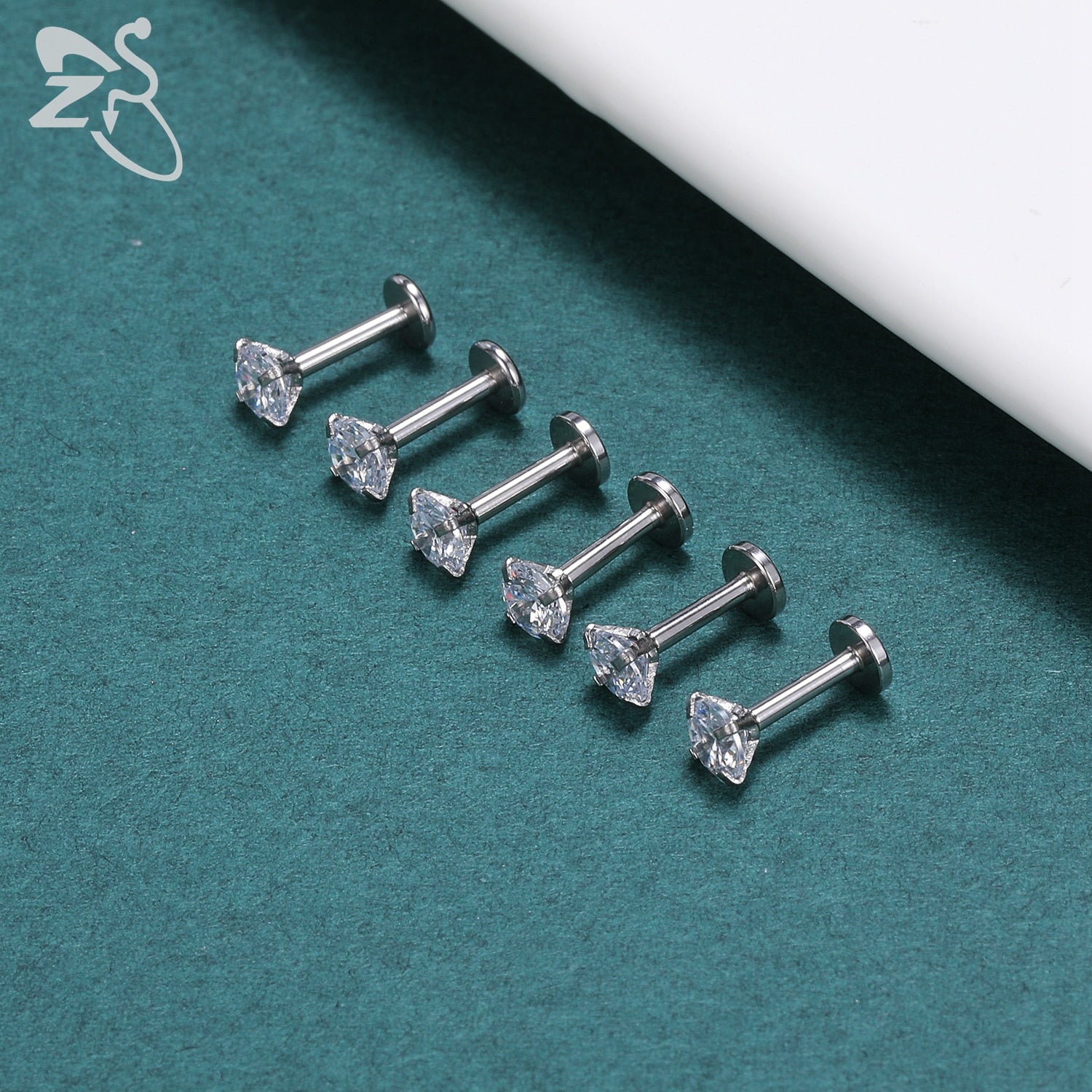 ZS 6 Pcs/Lot 16G Stainless Steel Labret Lip Piercing Set 3/4/5/6MM CZ Crystal Ear Cartilage Tragus Helix Conch Piercings Jewelry - Charlie Dolly