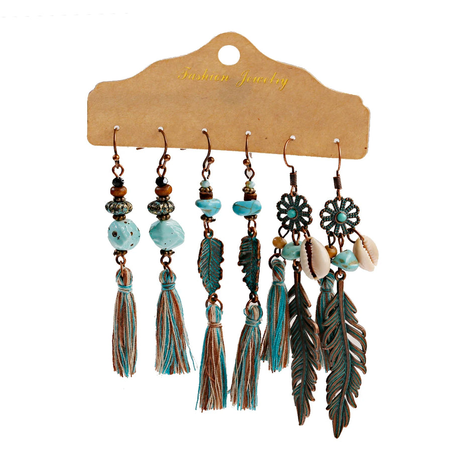 بوهو العرقية استرخى/أقراط مستديرة للنساء خمر موضة 2024 طقم أقراط Pendientes القرط قلادة غير عادية مجوهرات الإناث