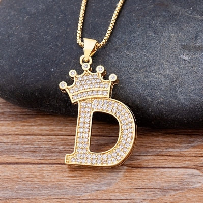 Nidin  Luxury Copper Zircon A-Z Crown Alphabet Pendant Chain Necklace Hip-Hop Style Fashion Woman Man Initial Name Jewelry - Charlie Dolly