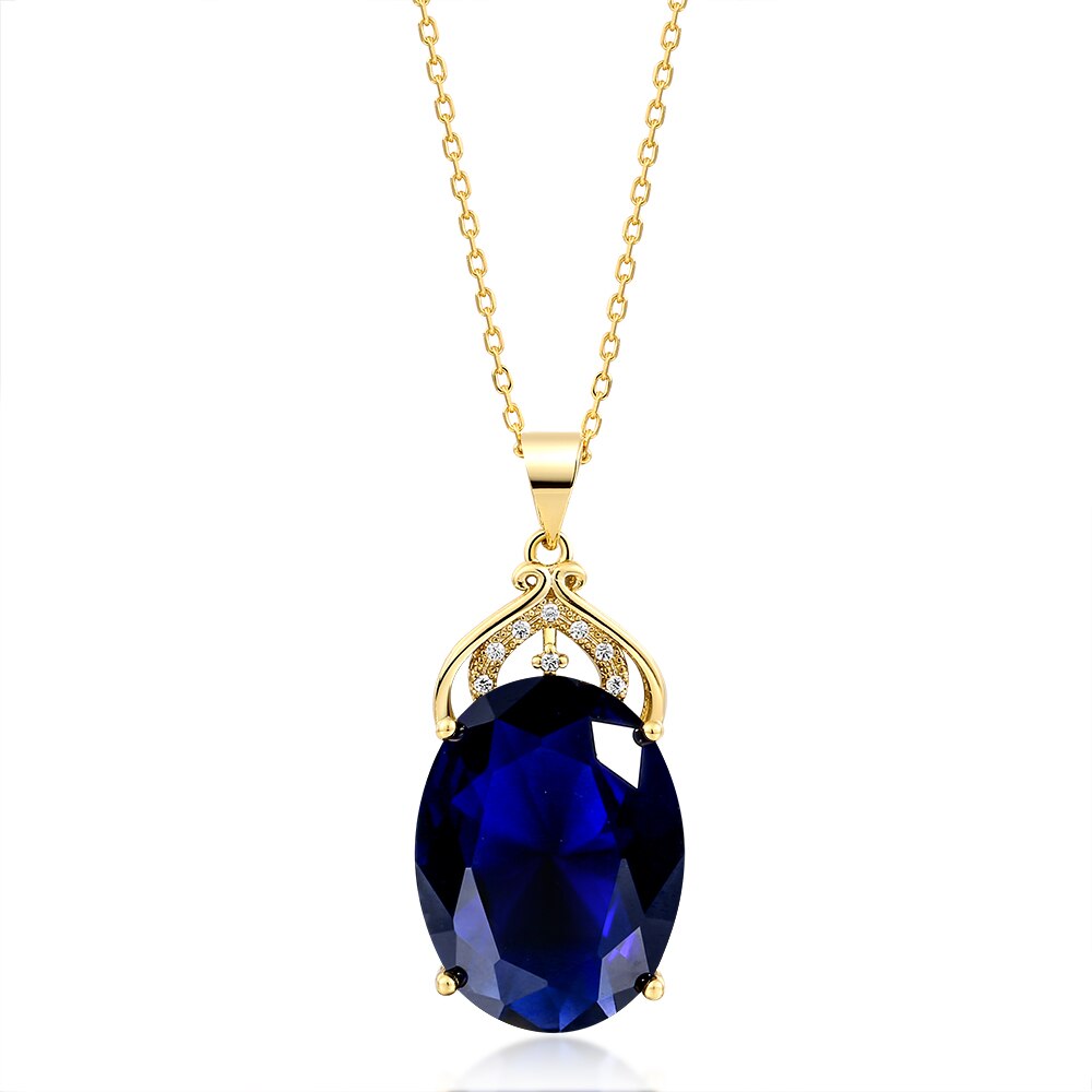 Amethyst Sapphire Gemstone Charm 18k Gold Plated Silver 36CT Oval Crystal Zircon Pendant Necklace Lady Wedding Jewelry - Charlie Dolly
