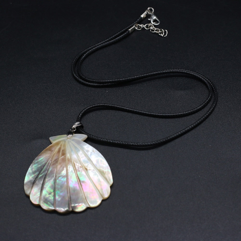 Natural Shell Shape Mother of Pearl Shell Pendants Wax Thread Charm Necklace for Women Jewelry Gift Size 50x55mm Length 55cm - Charlie Dolly