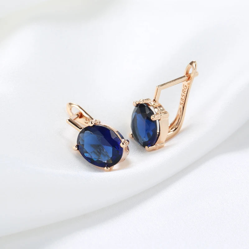 Kinel Luxury Blue Stone Earrings 585 Rose Gold Simple Natural Zircon Drop Earrings for Women Trendy Wedding Jewelry Crystal Gift