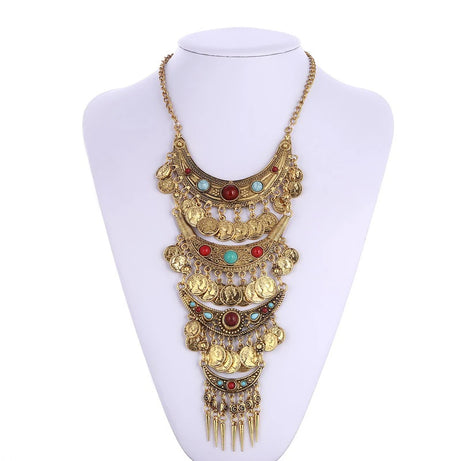موضة ملونة بوهو خمر Collares ماكسي بيان قلادة كولير فام طويل البوهيمي عملة شرابة قلادة متعددة الطبقات
