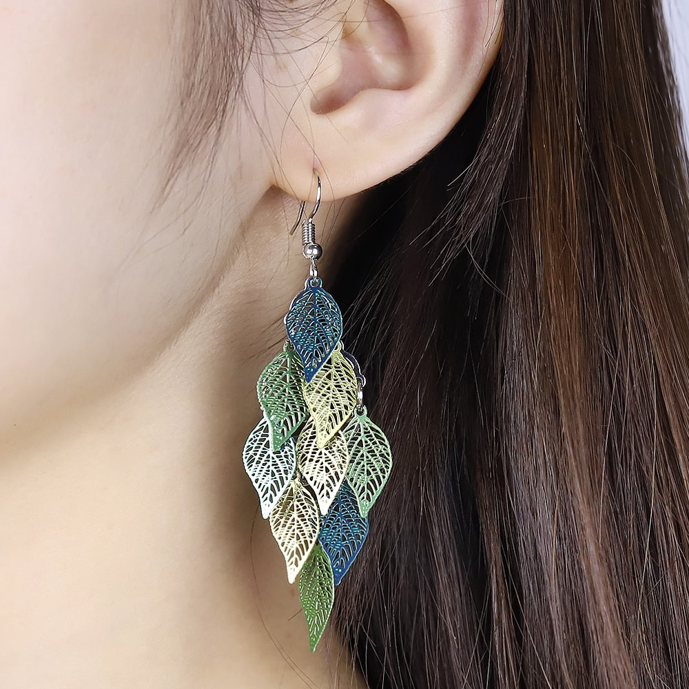 Ethnic Style Drop Earrings Small Nine Leaf Accessories Leaves Earring Bohemian Jewelry Dangle Earrings Exaggerated Women Gift - Charlie Dolly