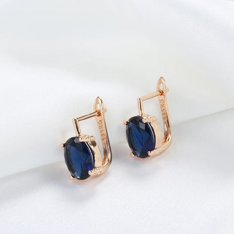 Blue Zircon Drop Earrings, Rose Gold Luxury Wedding Crystal Jewelry