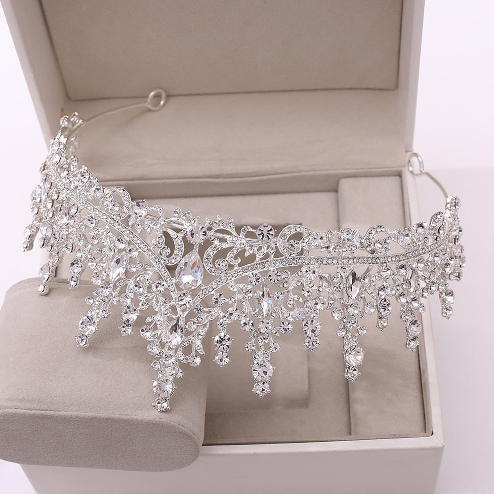 Gorgeous Silver Color Crystal Bridal Jewelry Sets Fashion Tiaras Crown Earrings Choker Necklace Women Wedding Dress Jewelry Set - Charlie Dolly