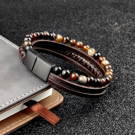 Boho Jewelry Beads Leather Charm Bracelet for Men Women Stainless Steel Natural Stone Rosary love Bracelet Bangle  Gift Wholesal - Charlie Dolly
