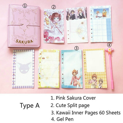 Japanese Sakura Loose-leaf Diary Notebook Kawaii Travel Journal Handbook Spiral A6 Daily Planner Organizer Bullet Pink Journal