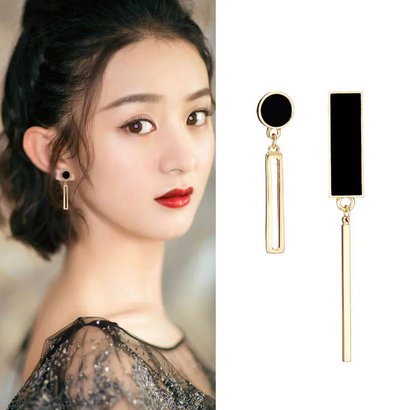Boho Black Dangle Earrings for Women Long Hanging Earrings Leaf Pendants Pearl Crystal Geometric Earrings pendientes mujer