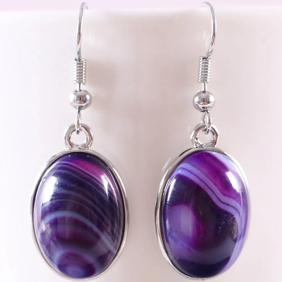 White Opal Lapis Cabochon Drop Earrings Jewelry